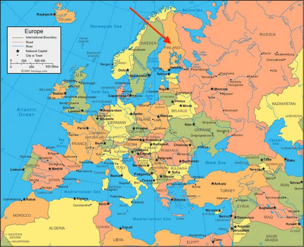 Ubicación de Finlandia en el mapa de Europa del Norte