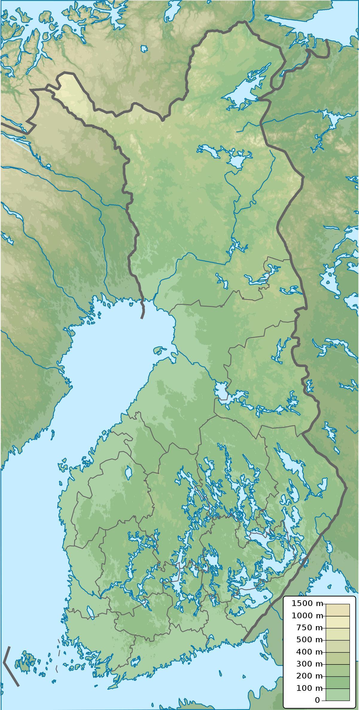 Mapa de altitud de Finlandia