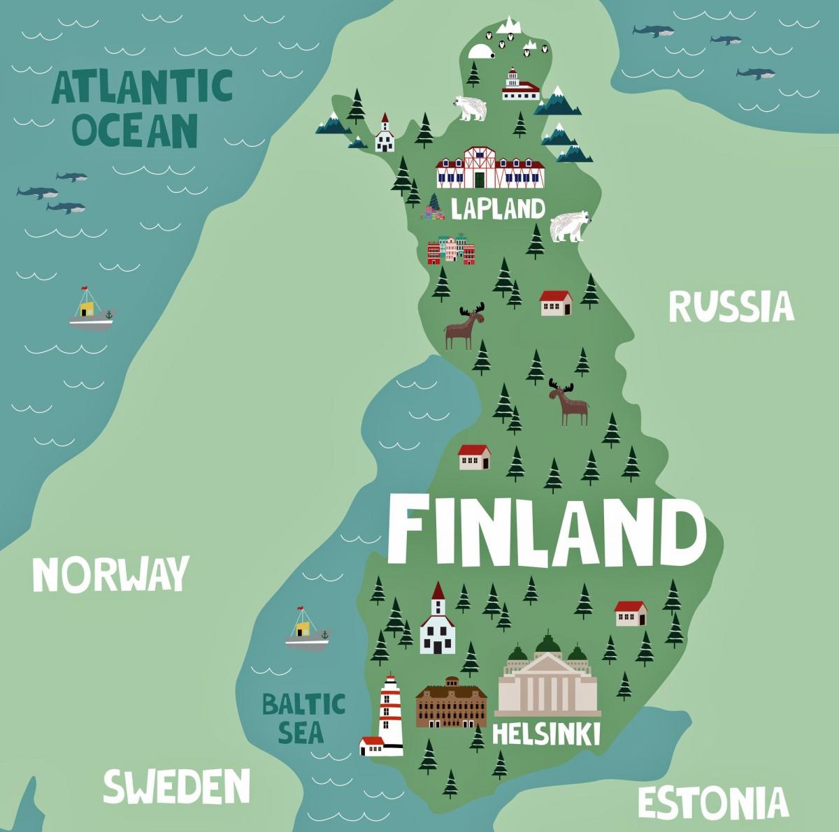 Mapa de atracciones turísticas de Finlandia