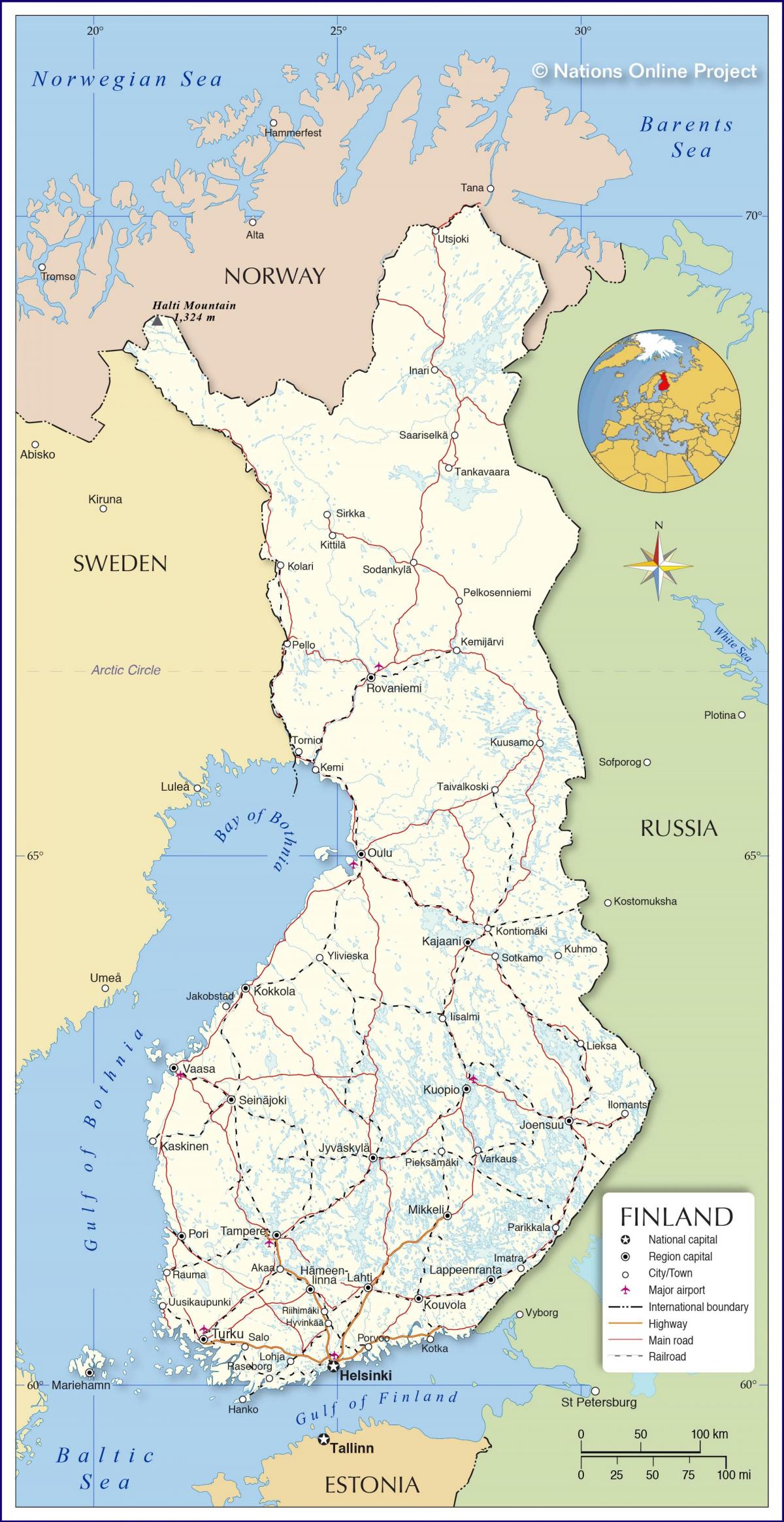 Mapa del país Finlandia