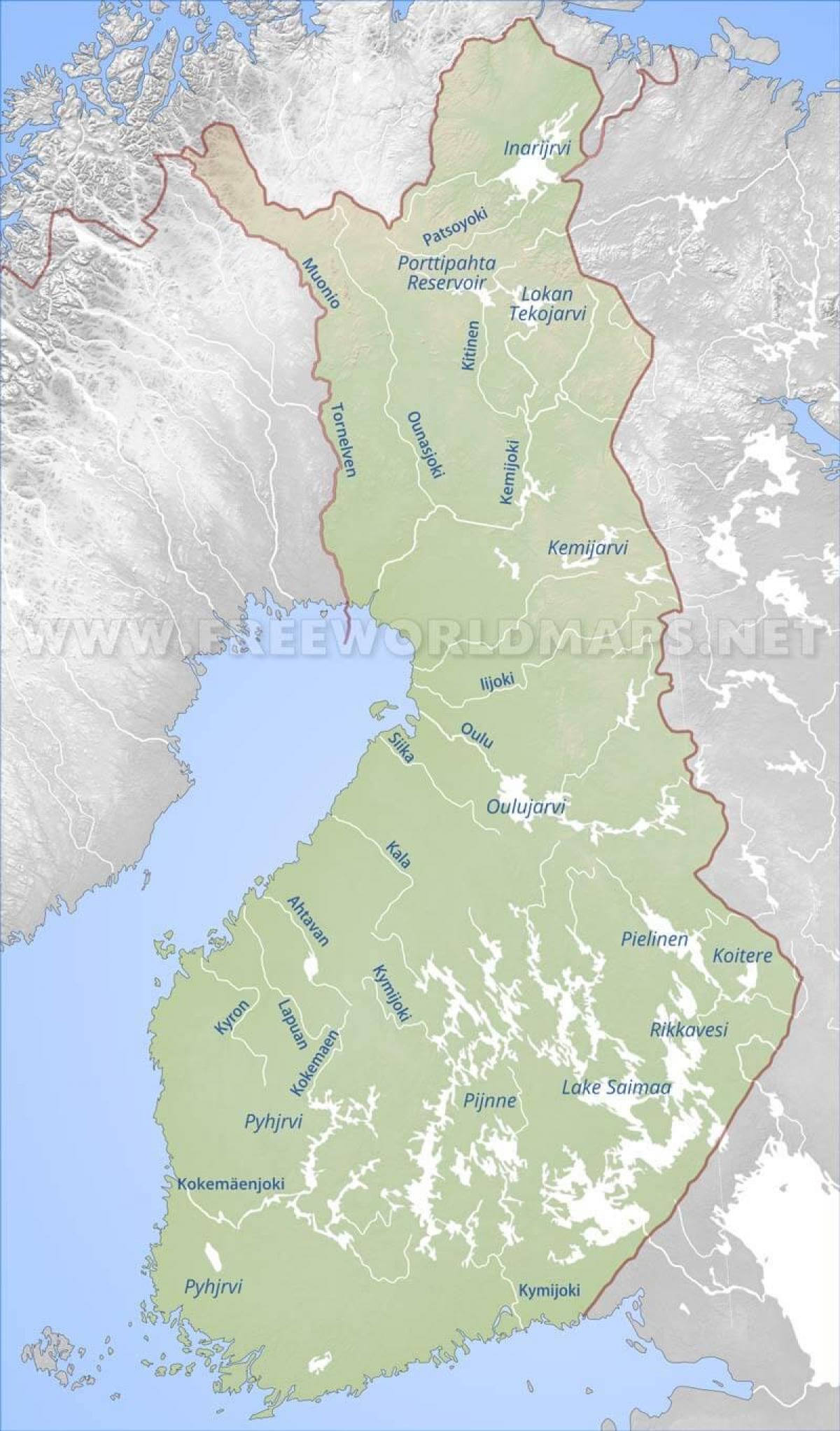 Mapa de los ríos en Finlandia