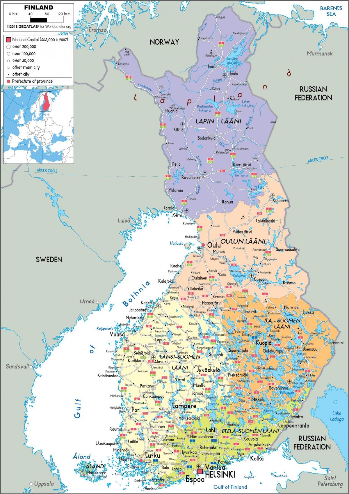 Mapa administrativo de Finlandia