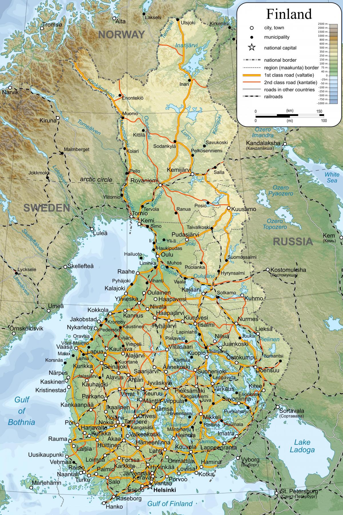 Mapa topográfico de Finlandia